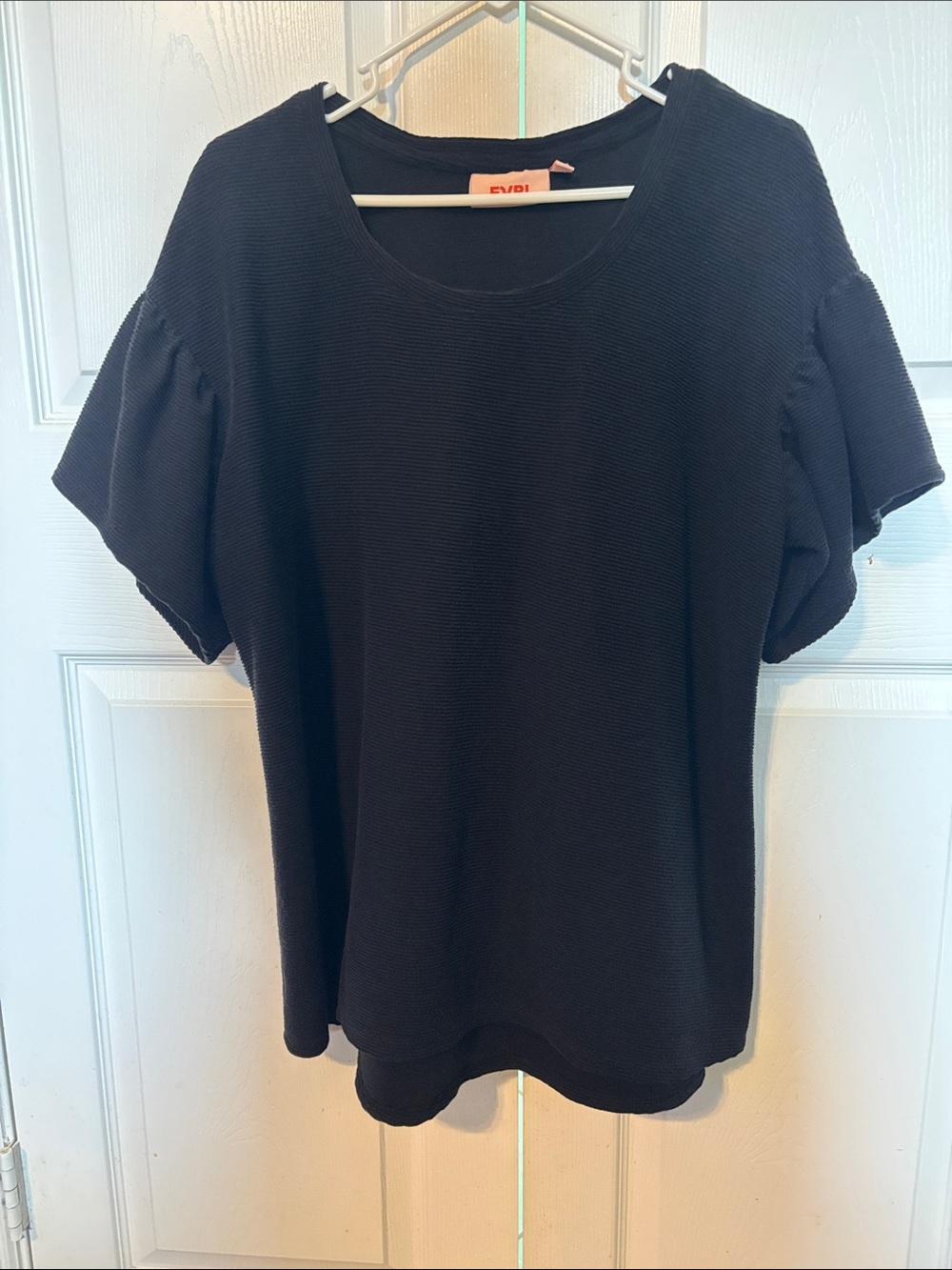 EVRI Black Short-Sleeve Ruffle Detail Tee